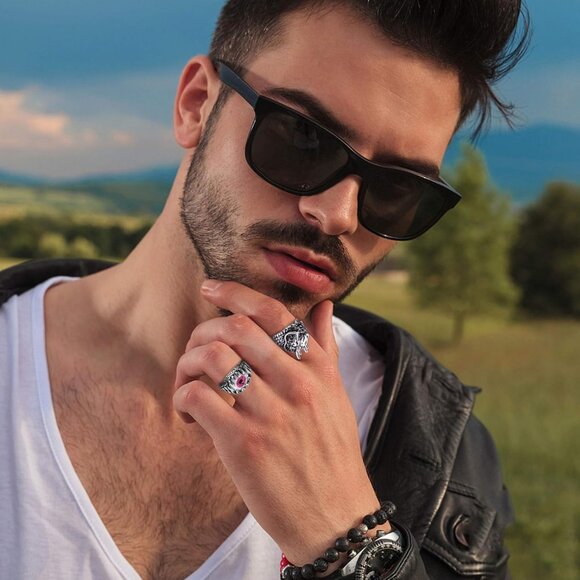 16 Pieces Vintage Punk Rings for Men Women Gothic Rings Silver Black Dragon Snak - Picture 2 of 7